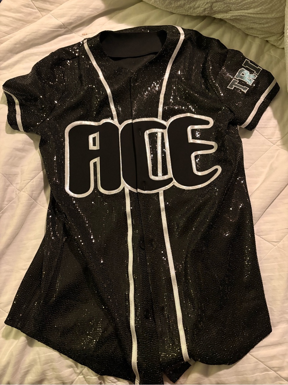 Black Sequined Women’s Baseball Jersey Top - ACE